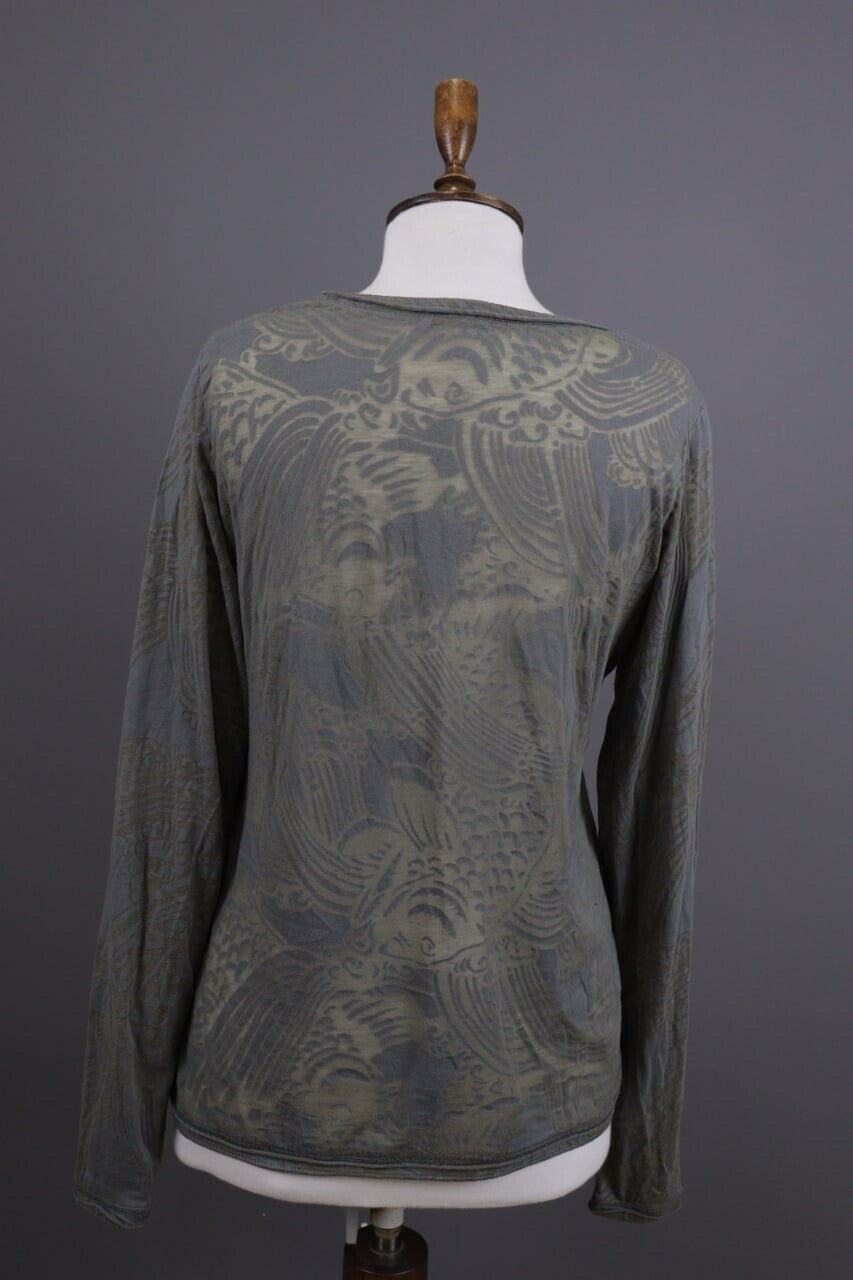 Rundholz Gray Floral Mesh Knit Lightweight Distressed Lagenlook Pullover – Size L