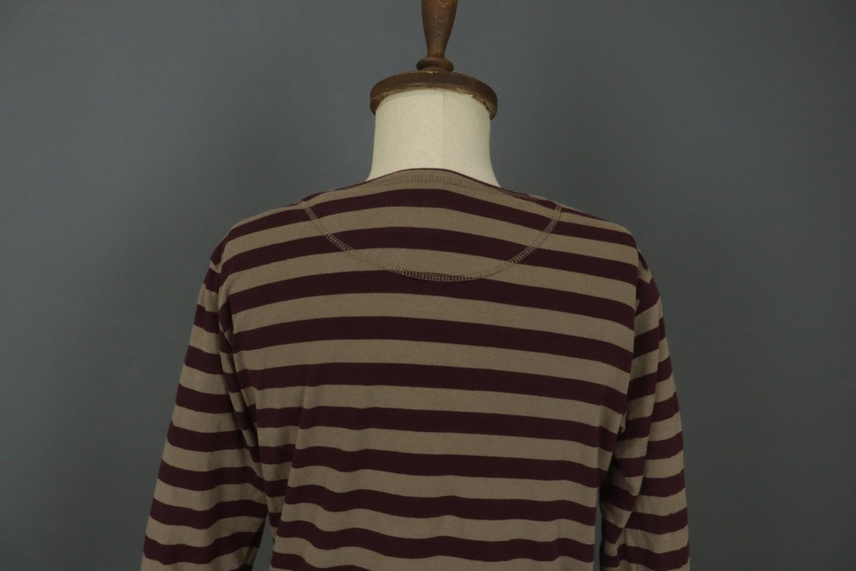 GUDRUN SJODEN Brown Striped Organic Cotton Long Sleeve Pullover Blouse Top Sz L