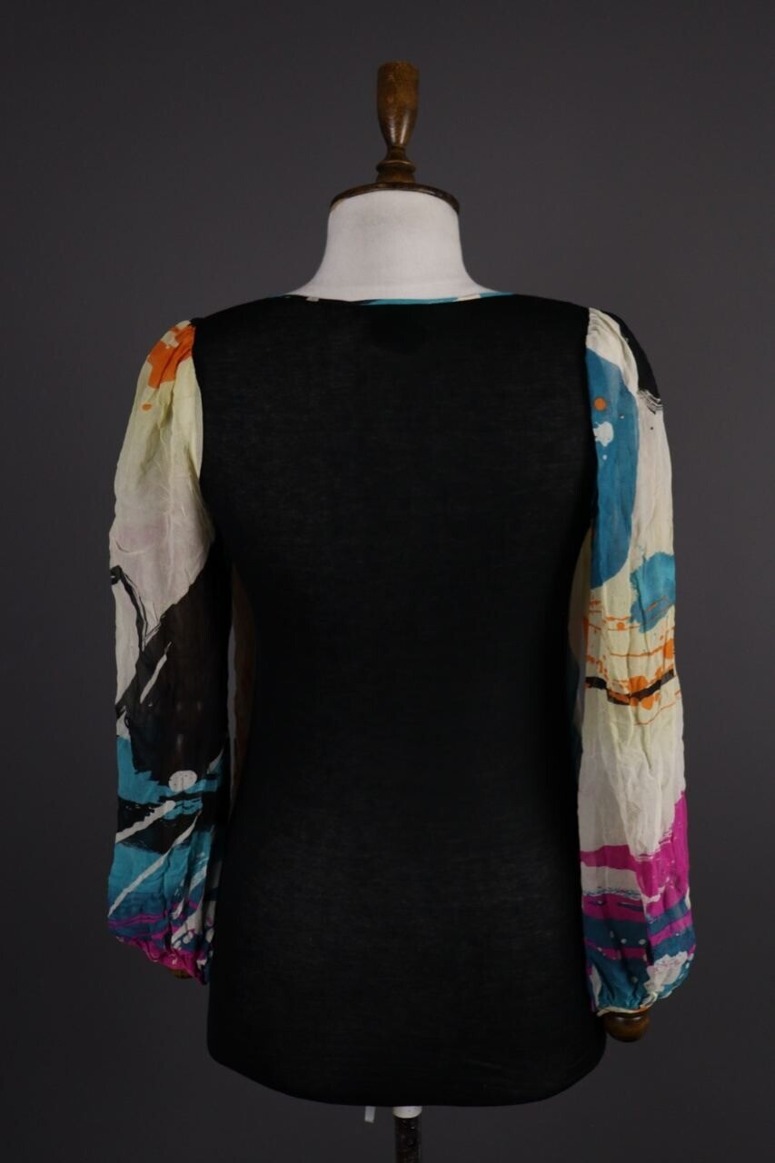 CUSTO BARCELONA Multicolor Abstract Silk Lagenlook Long Sleeve Top Shirt – Size 2