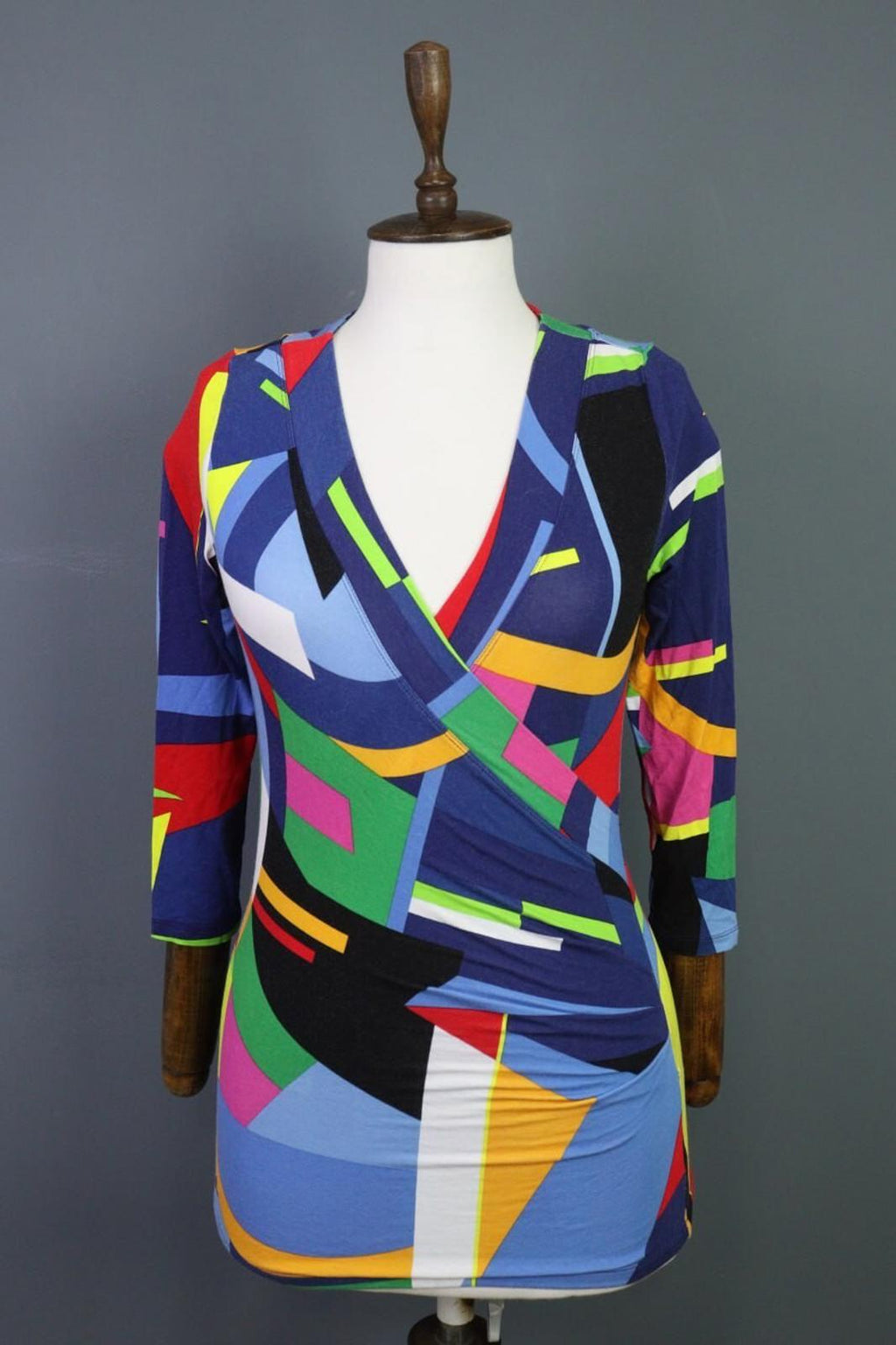 RALPH LAUREN BLACK LABEL Multicolro Colorful 3/4 Sleeve Stretch Blouse Top