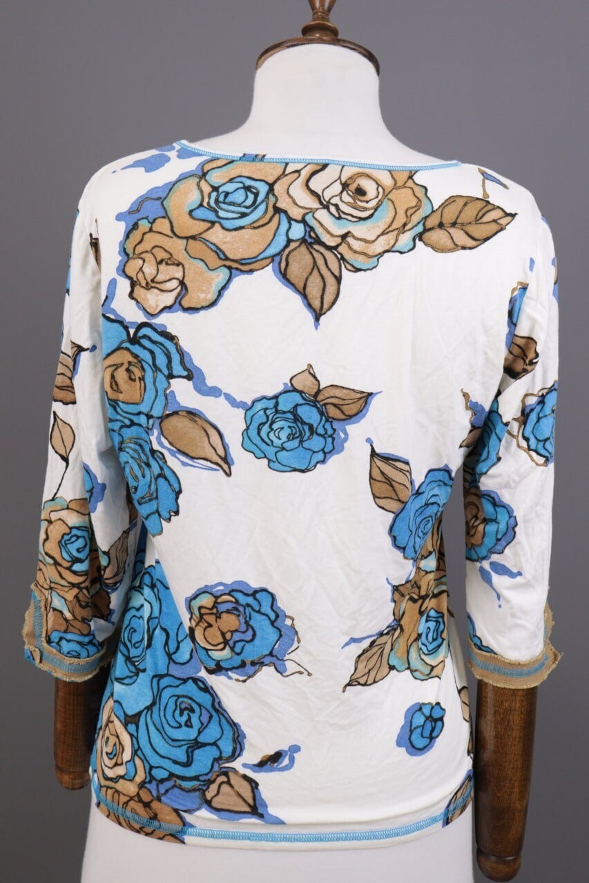 Bottega by Elisa Cavaletti White Floral Linen 3/4 Sleeve Top Shirt – Size L