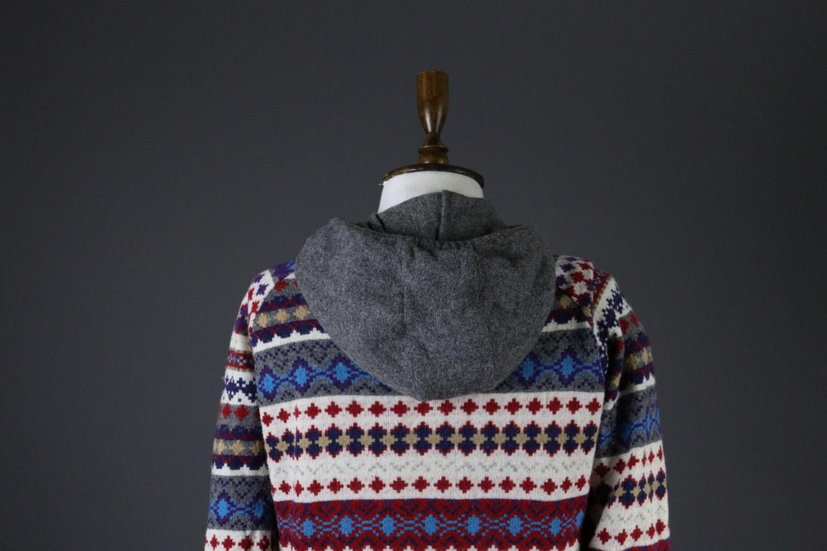 LOVE MOSCHINO Colorful Fair Isle Knit Hoodie Sweater – Size 42