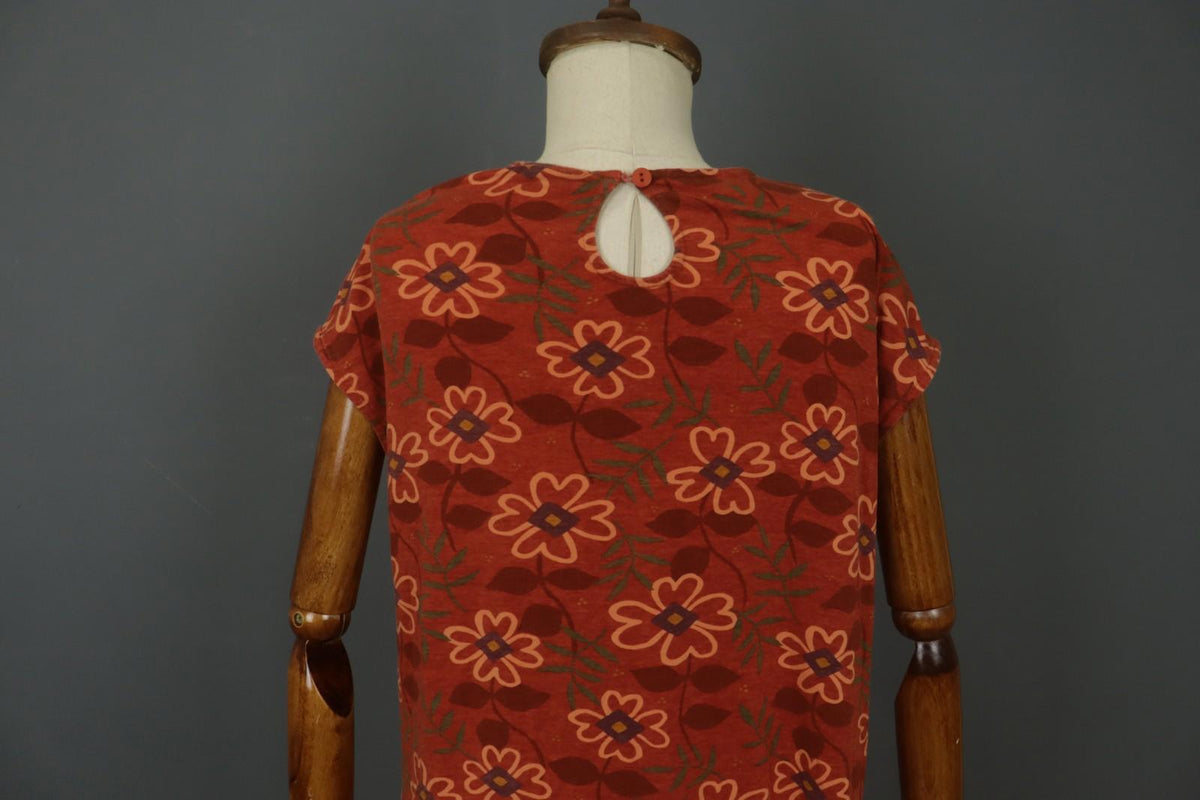 GUDRUN SJODEN Red Floral Crew Neck Long Sleeve Pullover Shift Dress – Size M