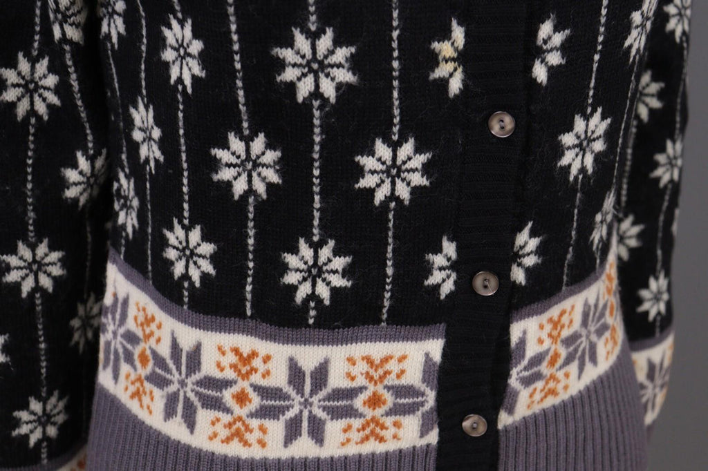 GUDRUN SJODEN Black Floral Wool Knit Cardigan Sweater – Size M
