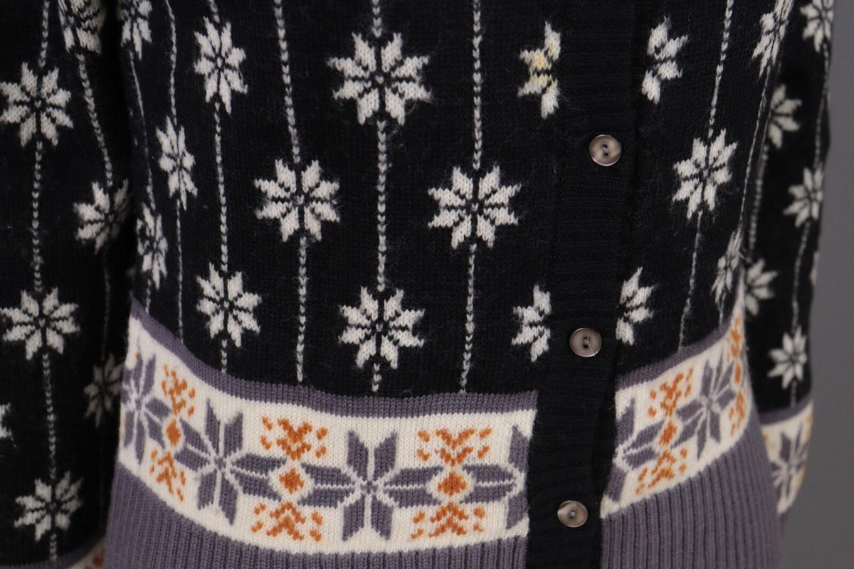 GUDRUN SJODEN Black Floral Wool Knit Cardigan Sweater – Size M