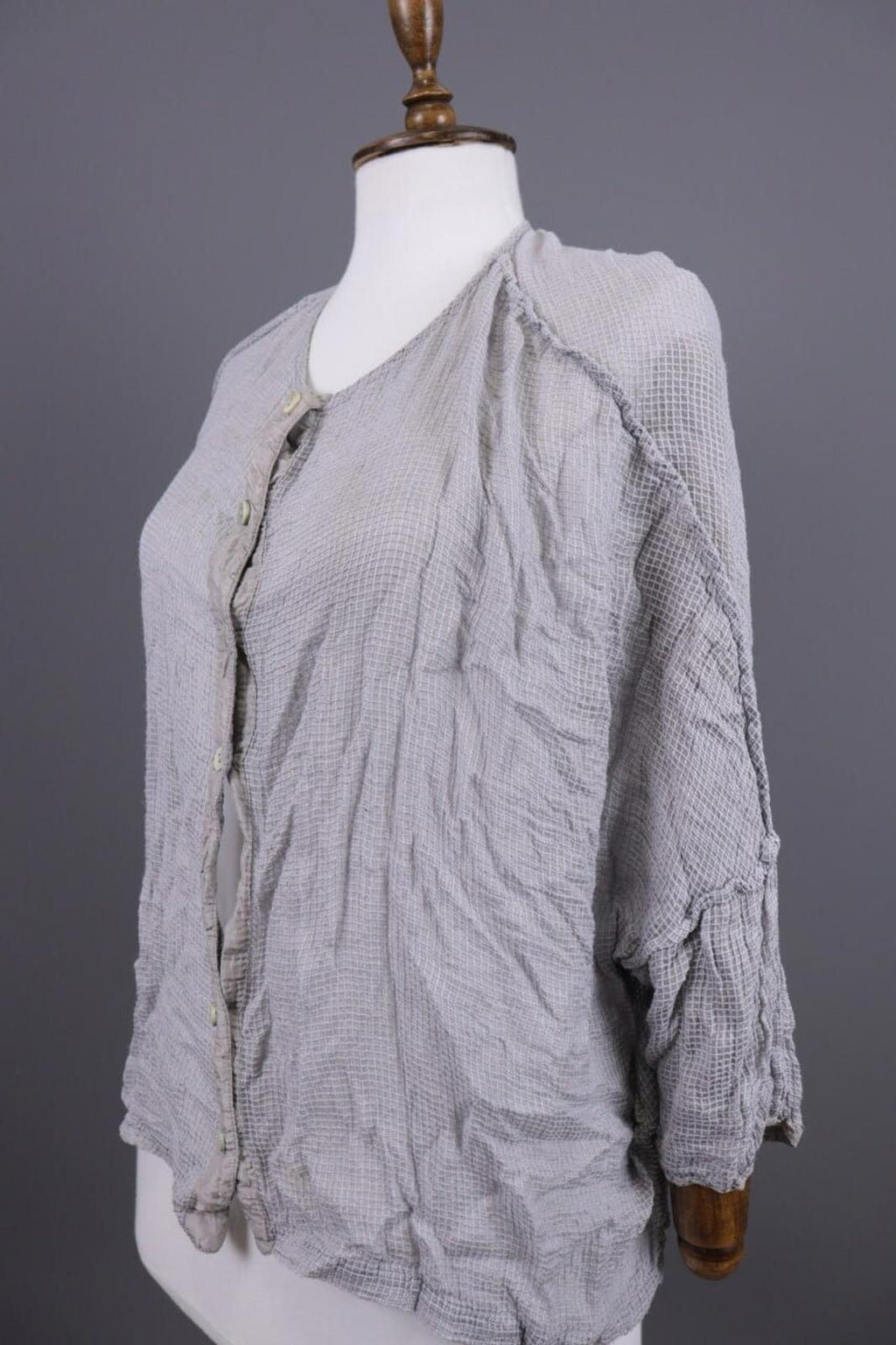 GRIZAS Gray Check Silk Lagenlook Long Sleeve Top Blouse Shirt – Size M