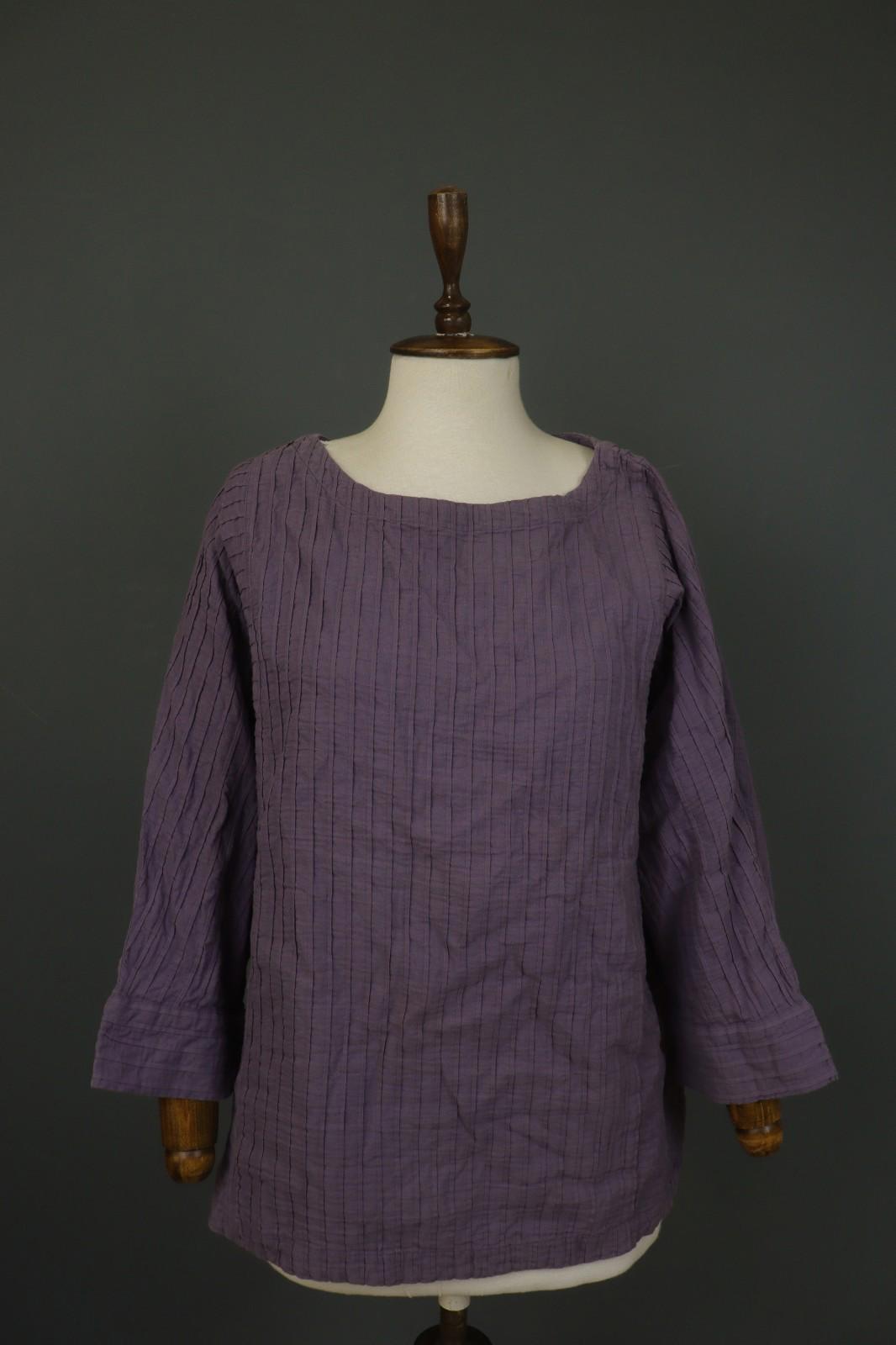 GUDRUN SJODEN Purple 100% Cotton Long Sleeve Round Neck Pullover Blouse Top Sz L