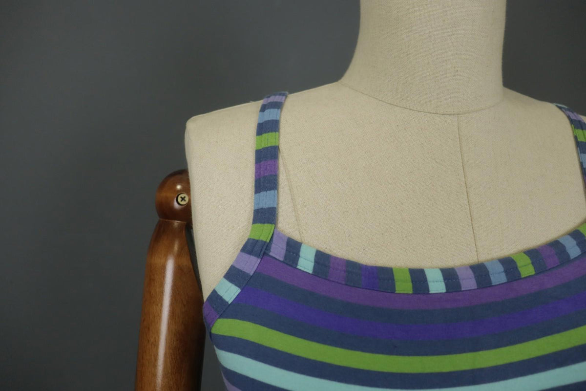 GUDRUN SJODEN Multi Striped Sleeveless Square Neck Pullover Tank Dress – Size S