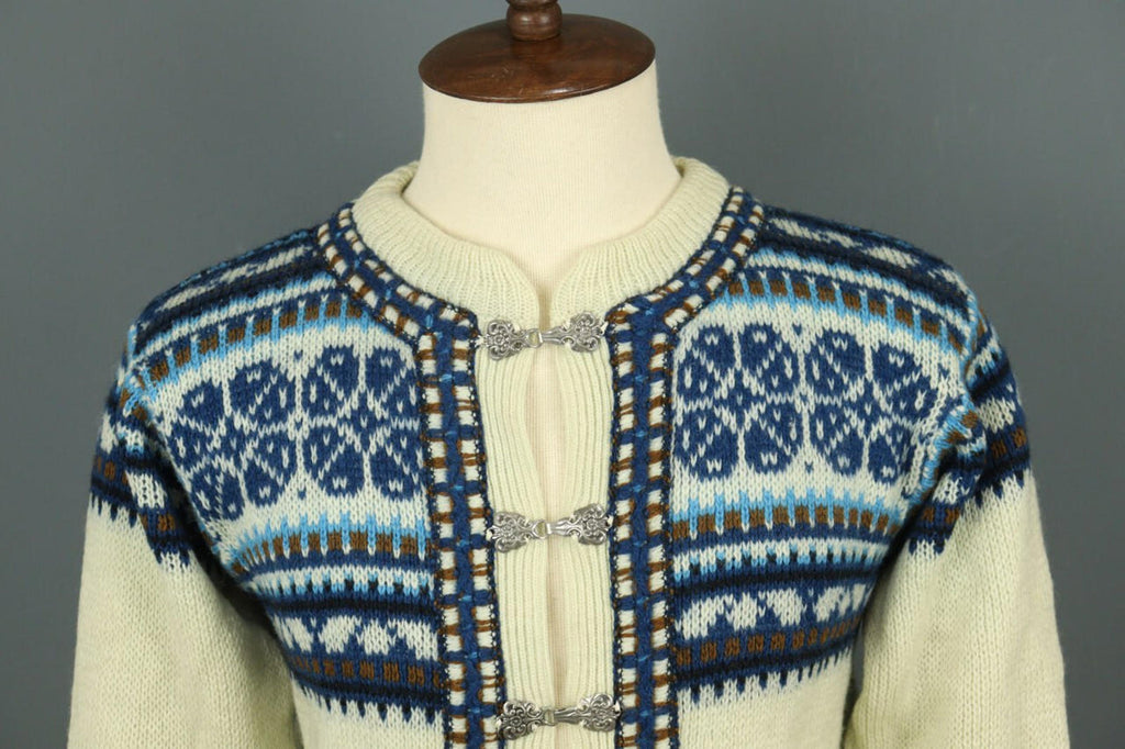 NORLAENDER Sportswear Beige Fair Isle Wool Knit Clasp Ski Cardigan Sweater 50 [COPY]