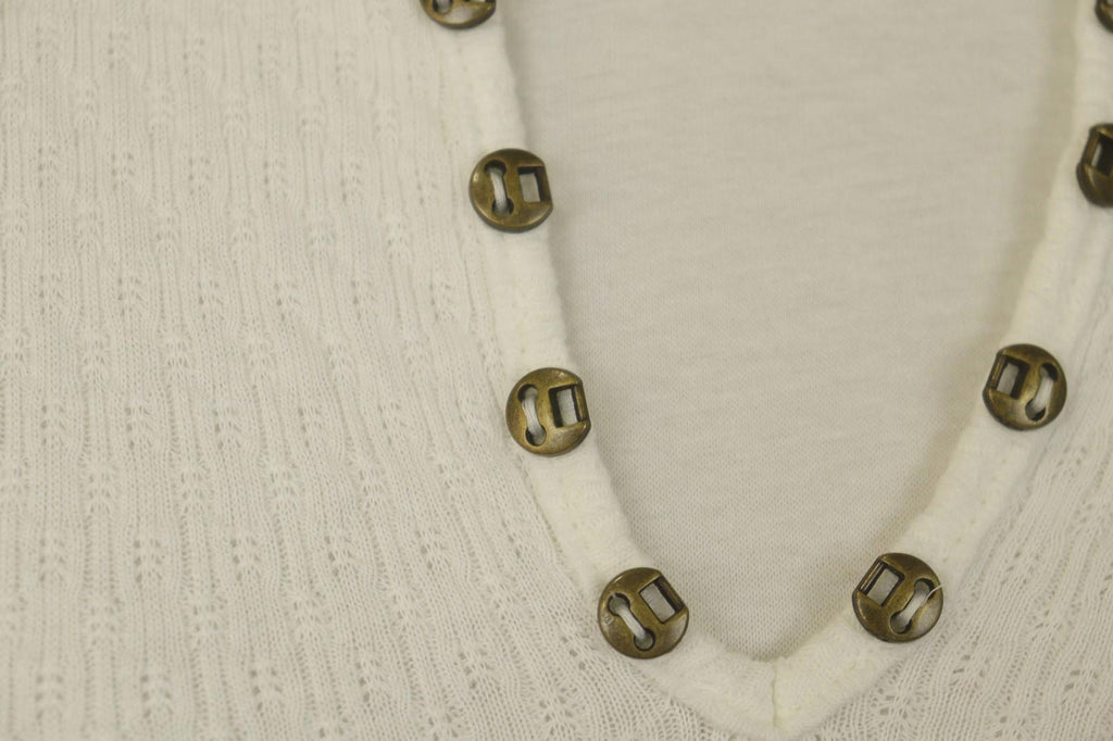 JUST CAVALLI White Knitted Long Sleeve V-Neck Stretch Pullover Sweater – Size 50