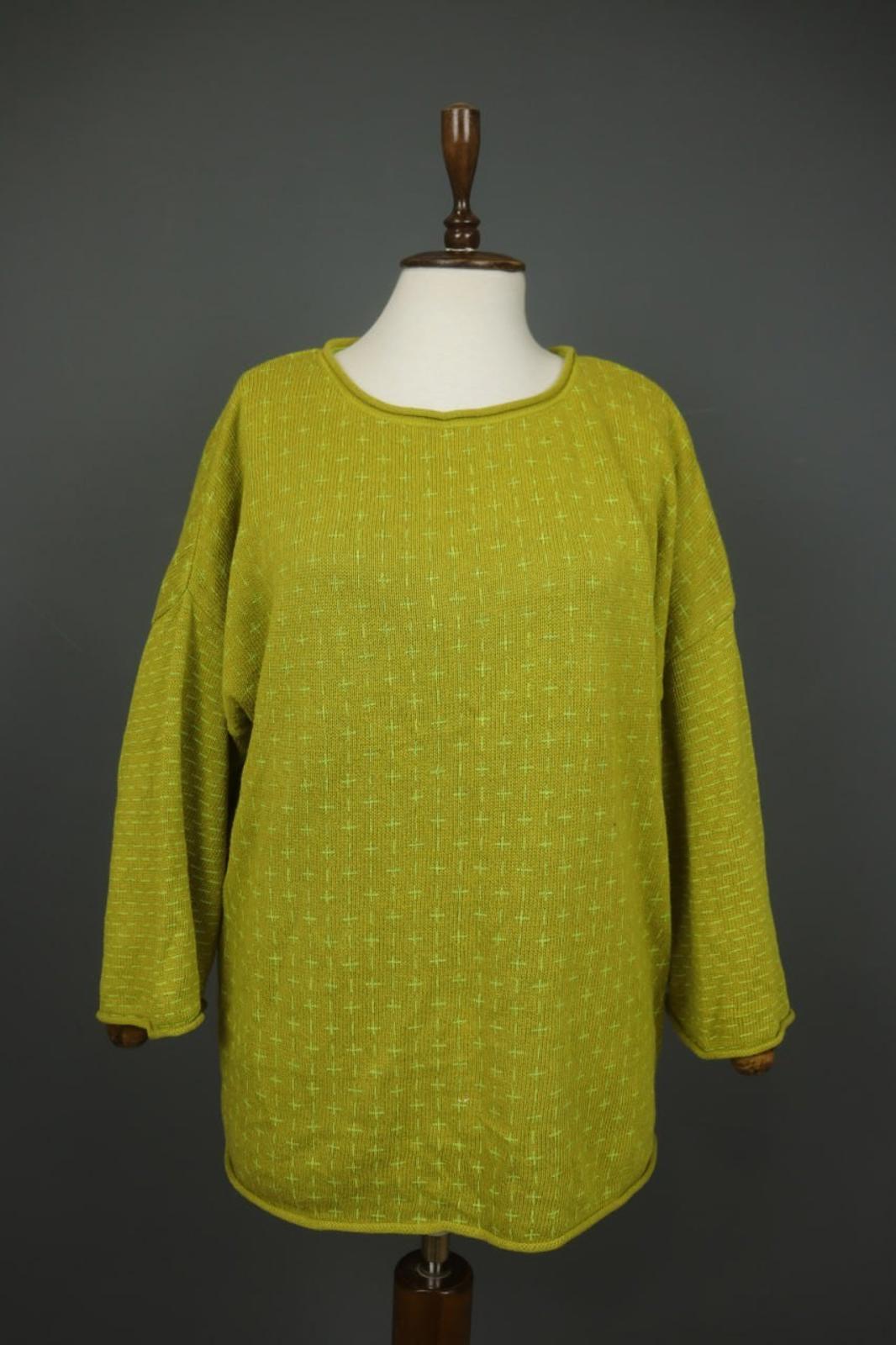 GUDRUN SJODEN Yellow Geometric Linen Long Sleeve Crew Neck Pullover Sweater Sz M
