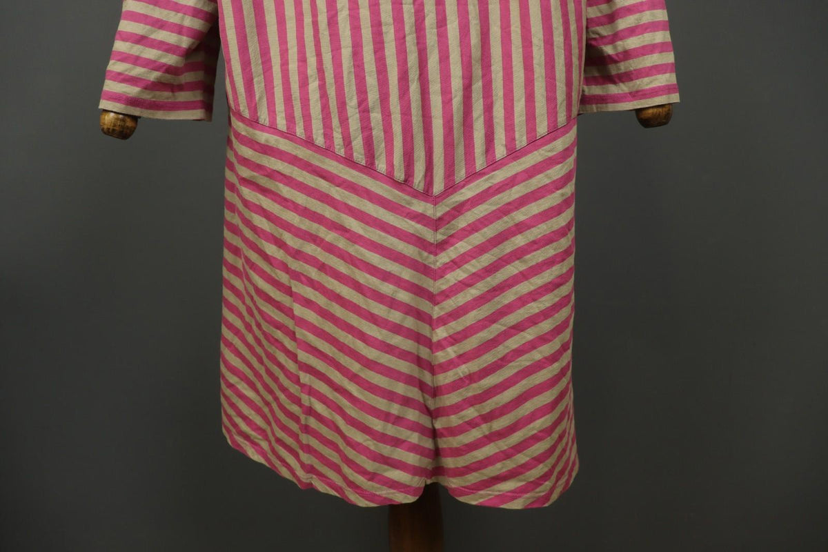 GUDRUN SJODEN Pink Tan Striped Organic Cotton Round Neck Maxi Dress – Size 2XL