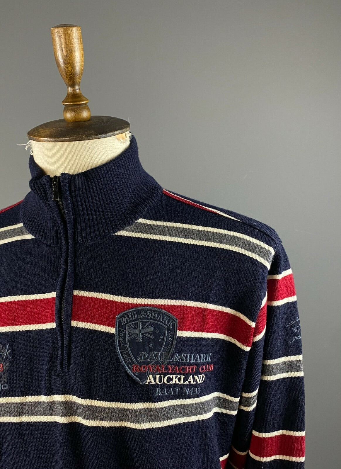 Paul & Shark Yachting Cool Touch Blue Stripe High Neck Wool Jumper – Men's L