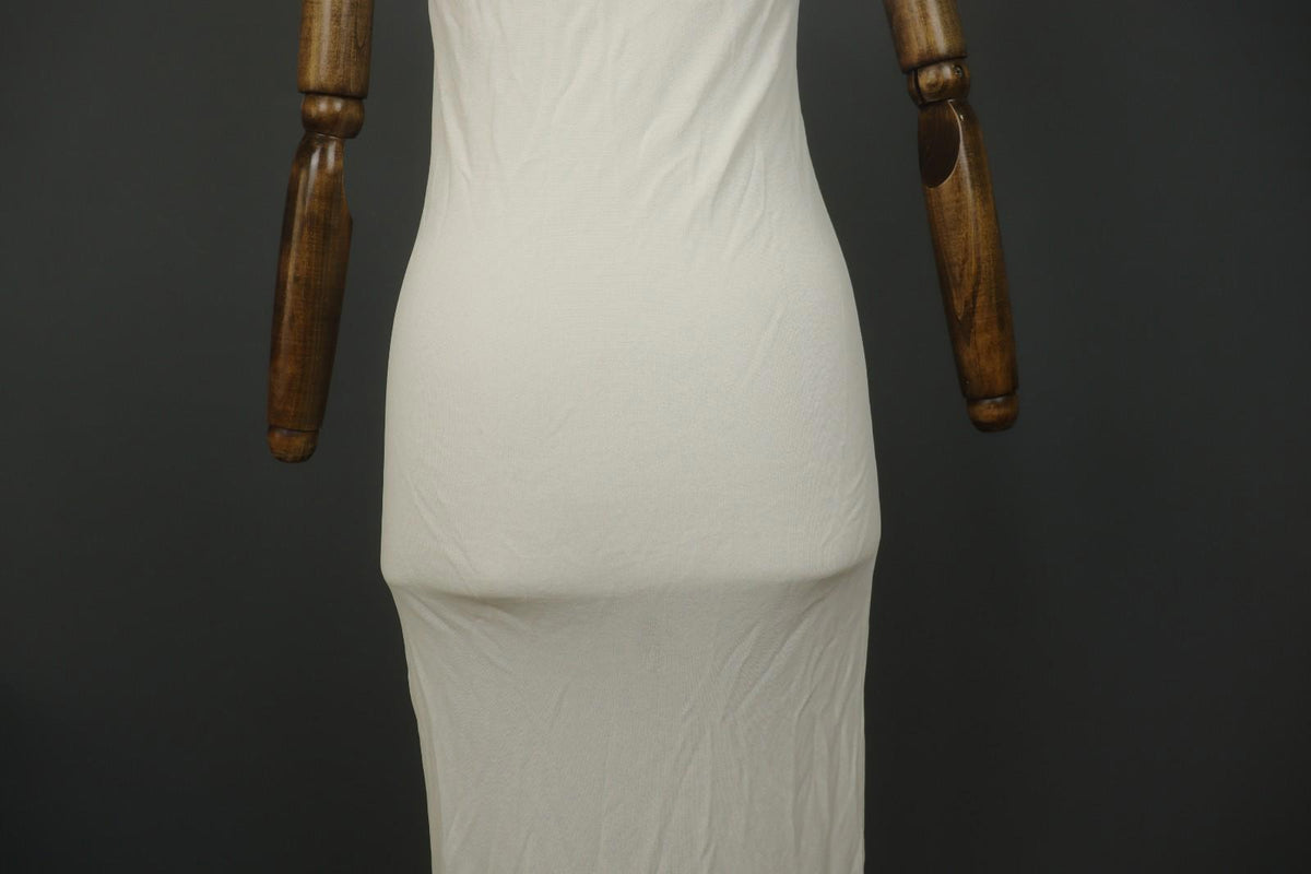 SARAH PACINI White Viscose Stretch Round Neck Spaghetti Strap Maxi Dress – Size 2