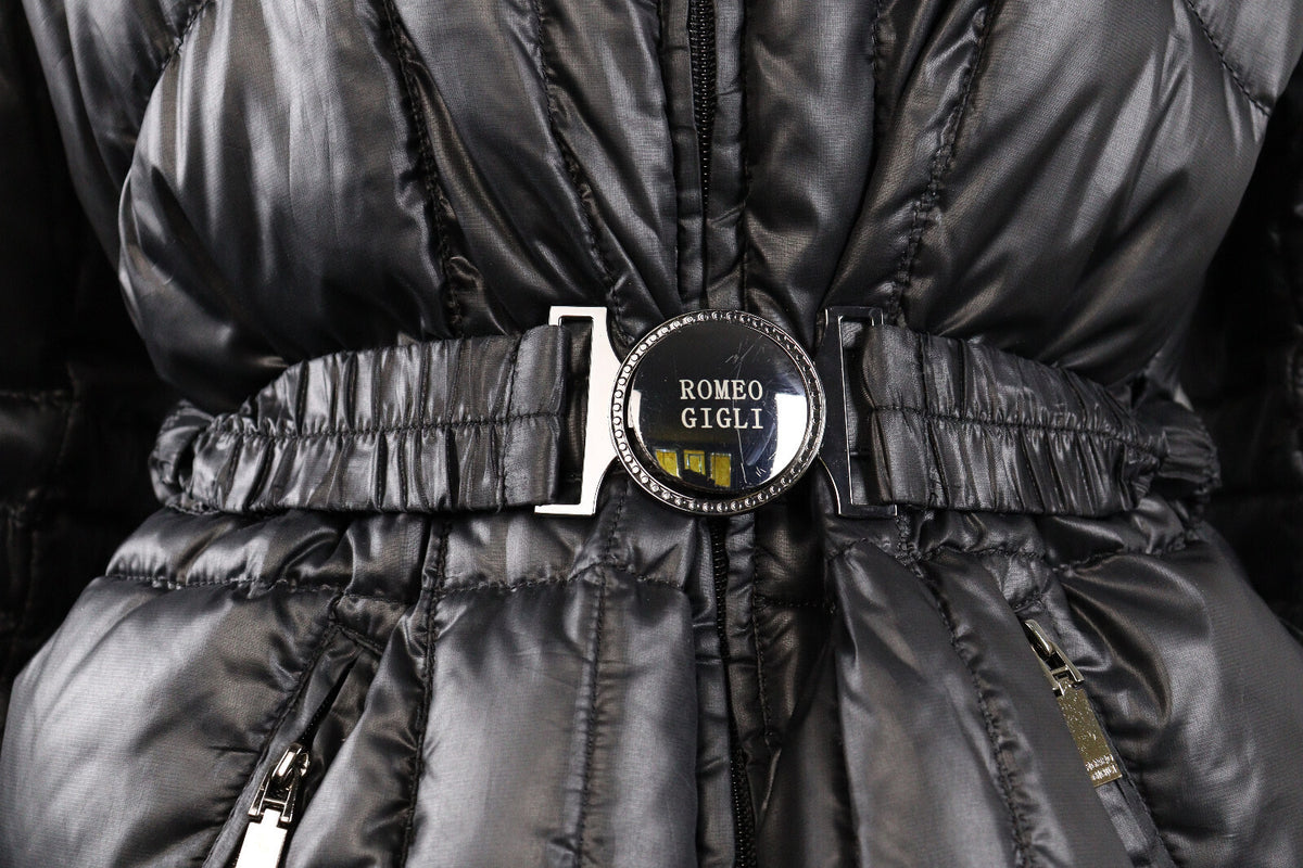 Romeo Gigli Full Zip Quilted Belted Puffer Down Overcoat Jacket – Women's L