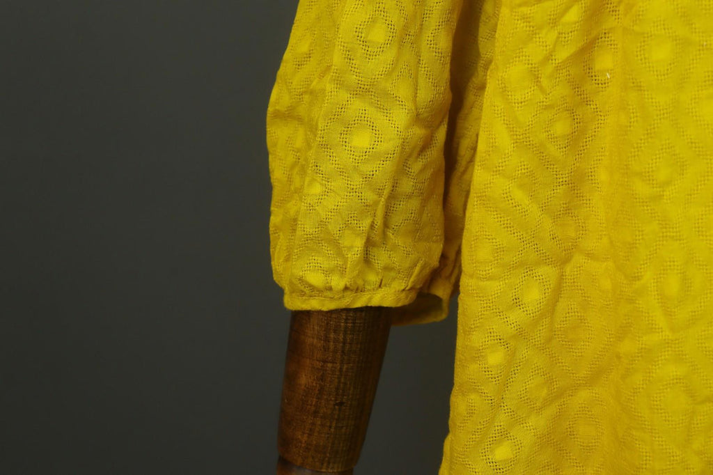 GUDRUN SJODEN Yellow Cotton Long Sleeve Round Neck Button Front Shirt Dress Sz M