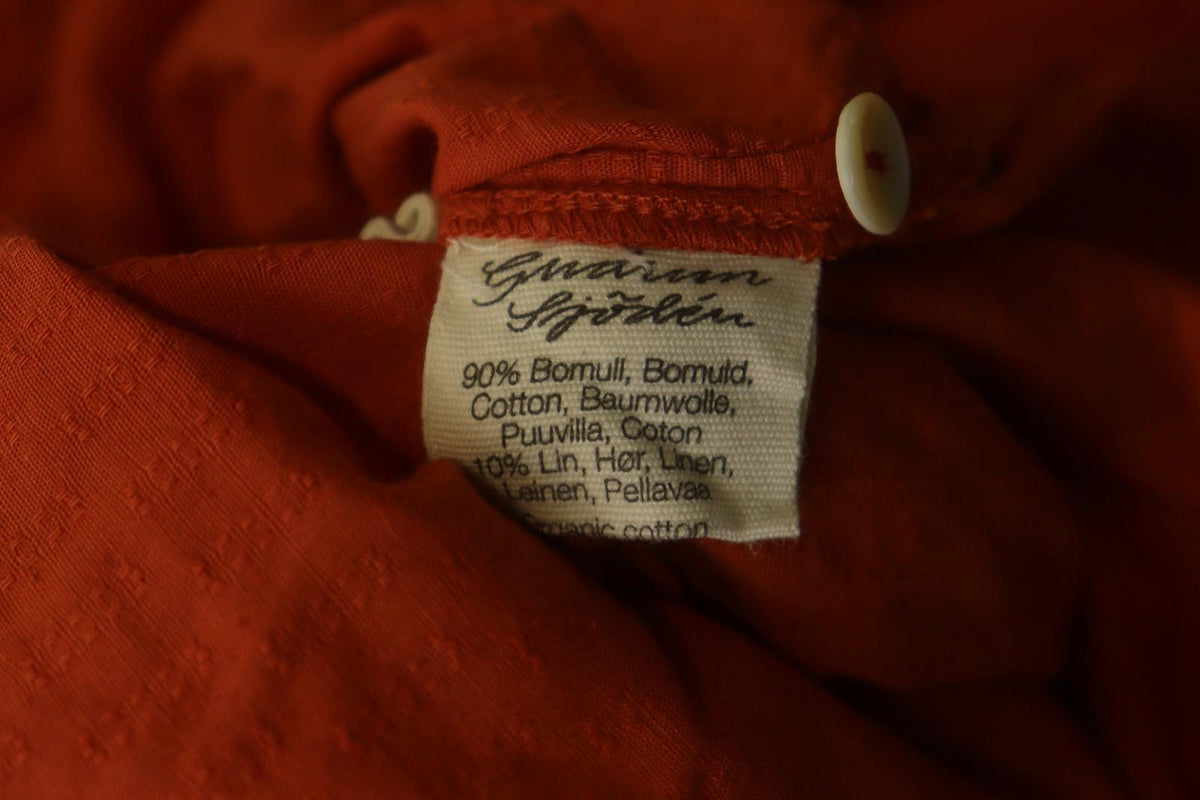 GUDRUN SJODEN Orange Cotton Long Sleeve V-Neck Button Front Shirt Dress – Size M