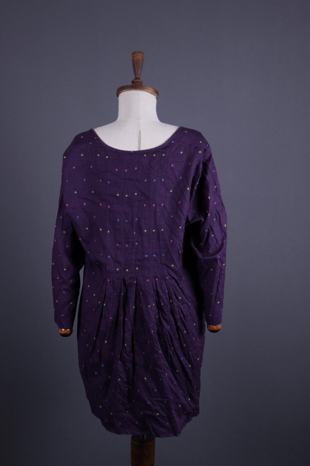 GUDRUN SJODEN Purple Dotted Lagenlook Relaxed Long Sleeve Blouson Dress – Size M