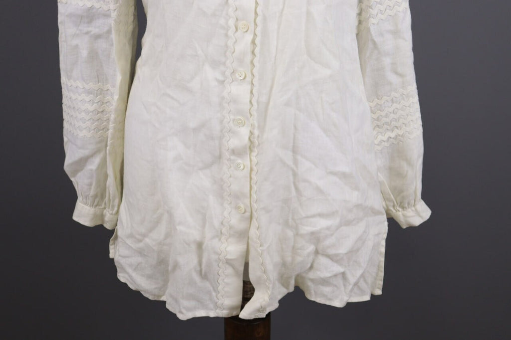 Anne Fontaine Embroidered Long Sleeve Button Top Blouse Tunic Shirt Sz 38