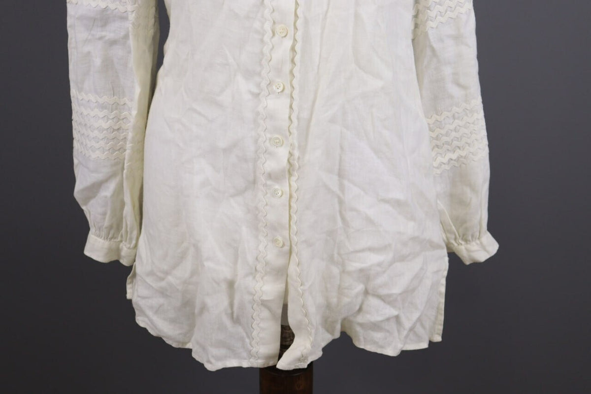 Anne Fontaine Embroidered Long Sleeve Button Top Blouse Tunic Shirt Sz 38