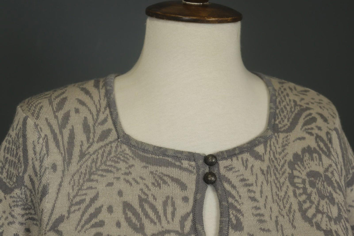 GUDRUN SJODEN Multi Floral Wool Knitted Round Neck Button Front Cardigan – Size S