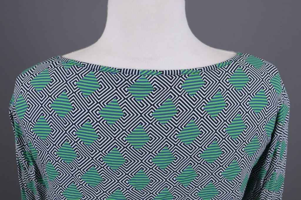 Emily Van Den Bergh Green Geometric Summer Long Sleeve Shirt Top – Size 38