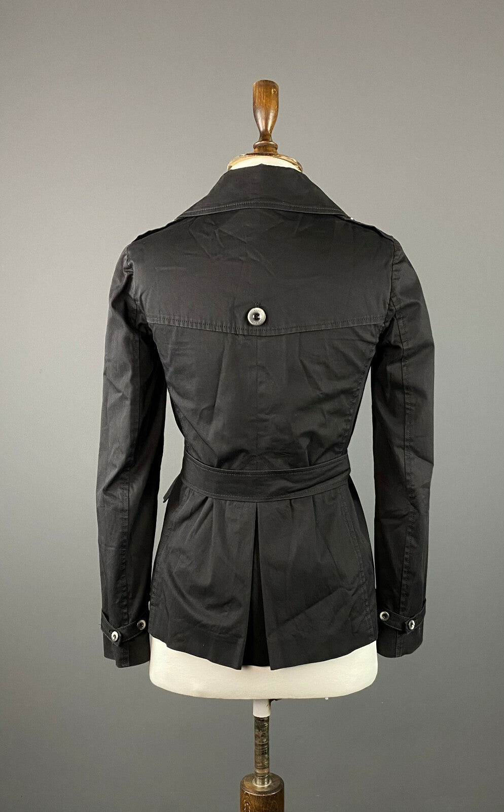 Pinko Black Cotton Double Breasted Belted Trench Coat – Size US 4 GB 8 IT 40