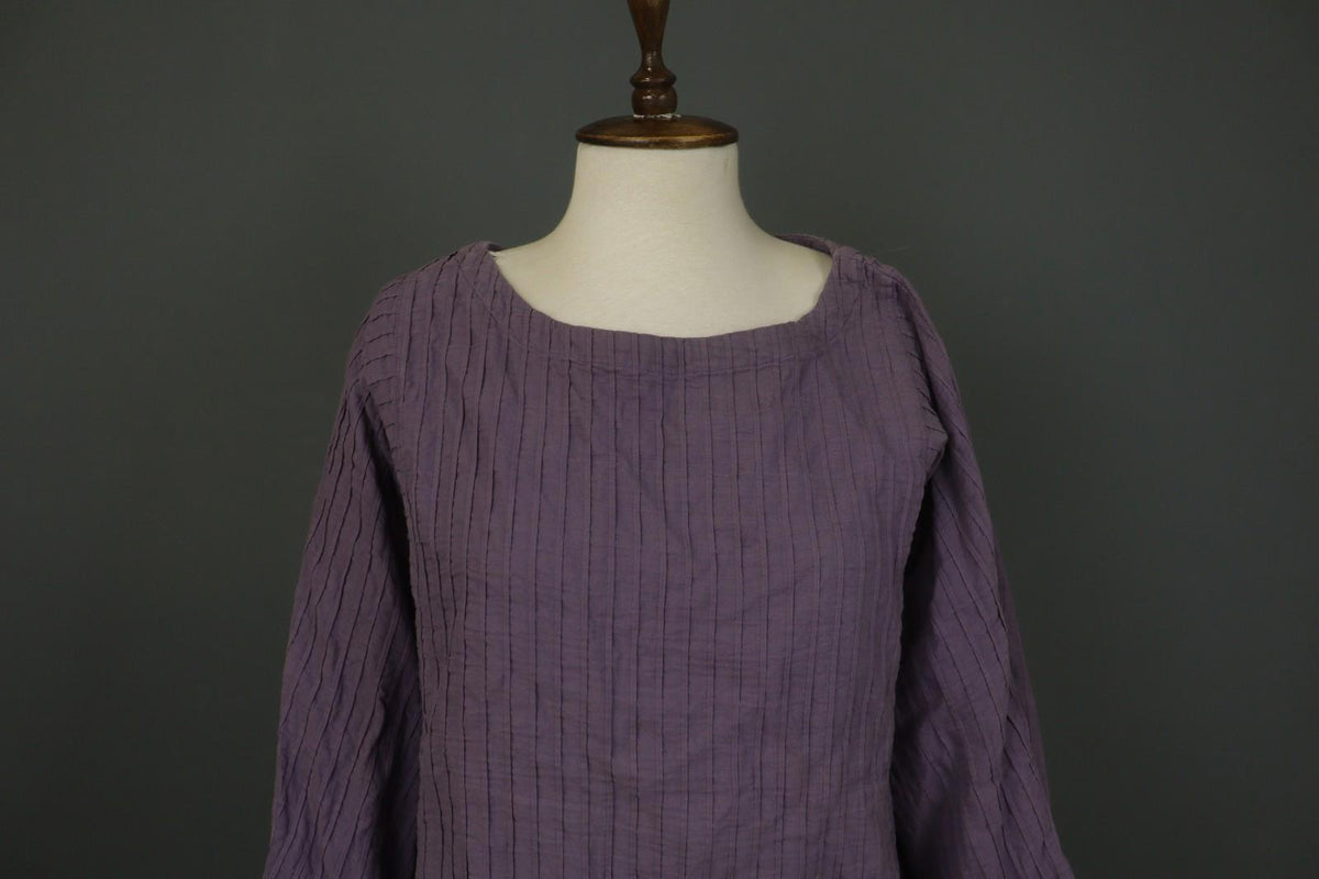 GUDRUN SJODEN Purple 100% Cotton Long Sleeve Round Neck Pullover Blouse Top Sz L