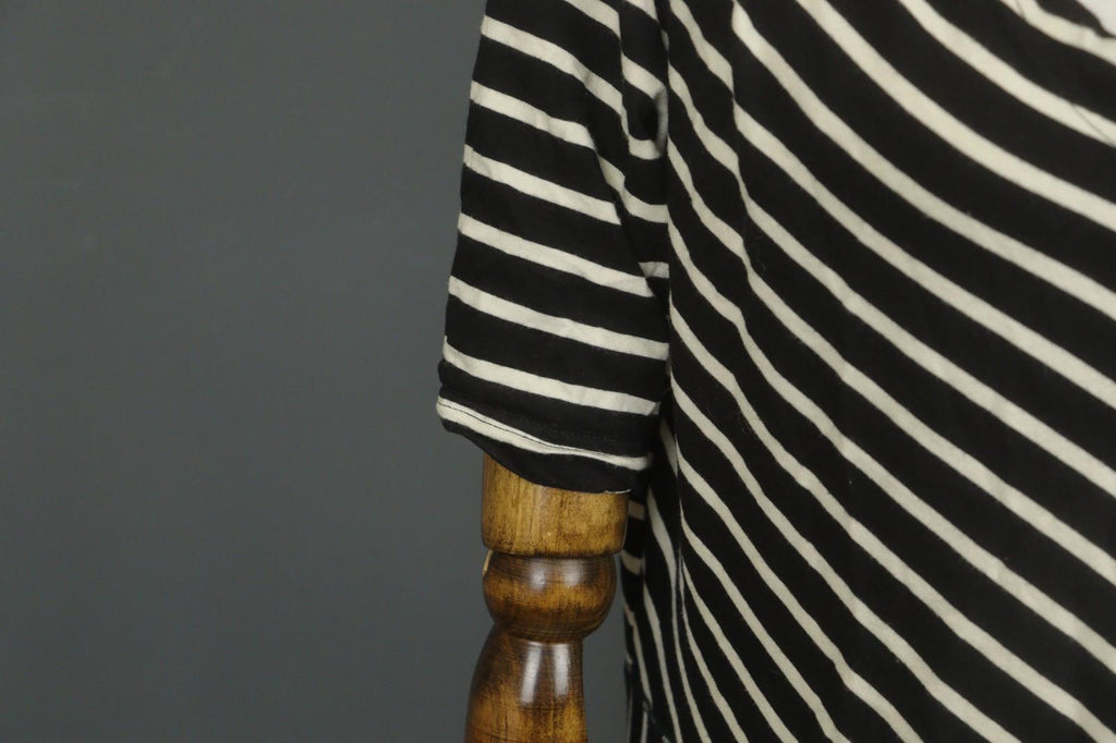 GUDRUN SJODEN Black White Striped Casual V-Neck Short Sleeve A-Line Dress – Size L