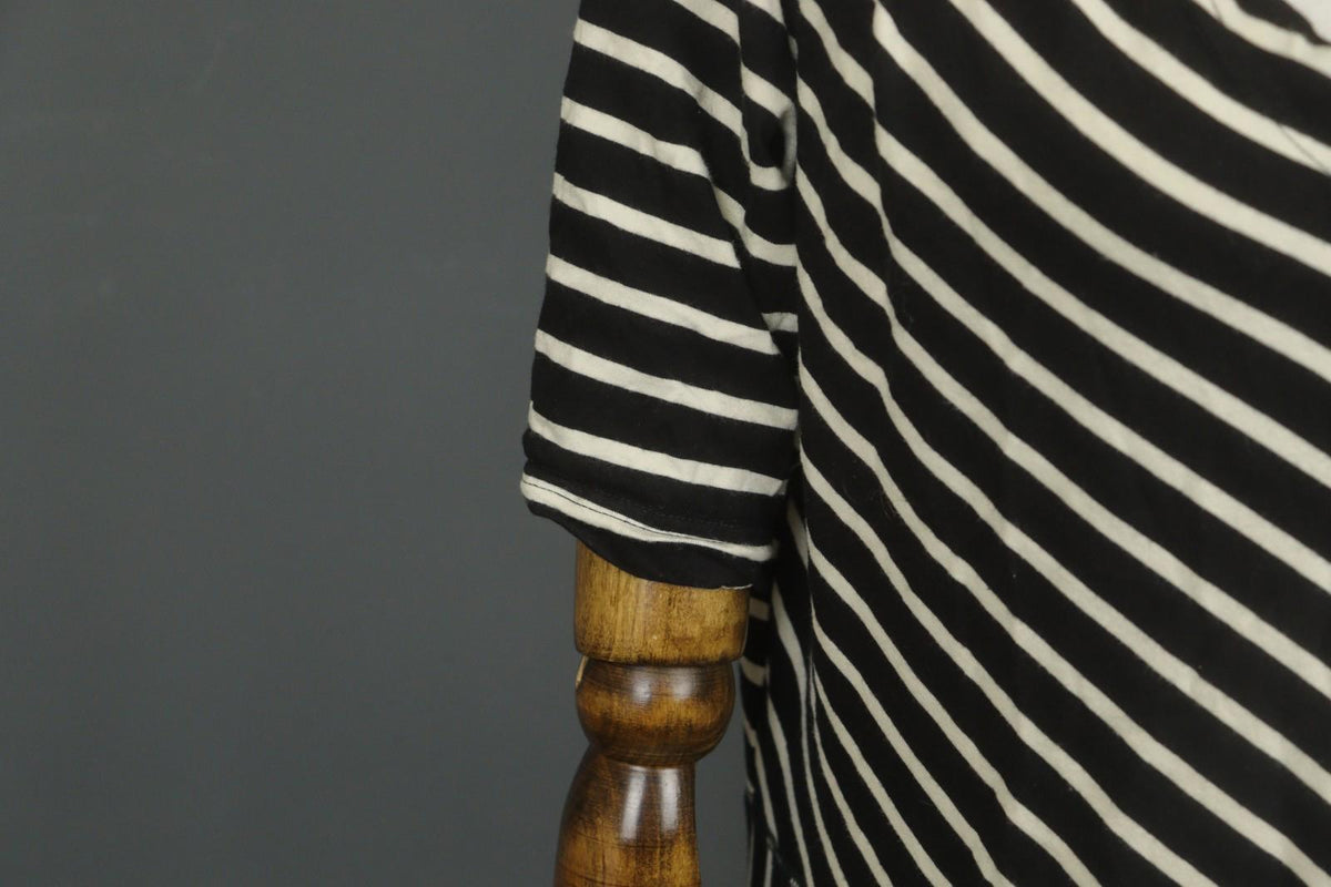 GUDRUN SJODEN Black White Striped Casual V-Neck Short Sleeve A-Line Dress – Size L