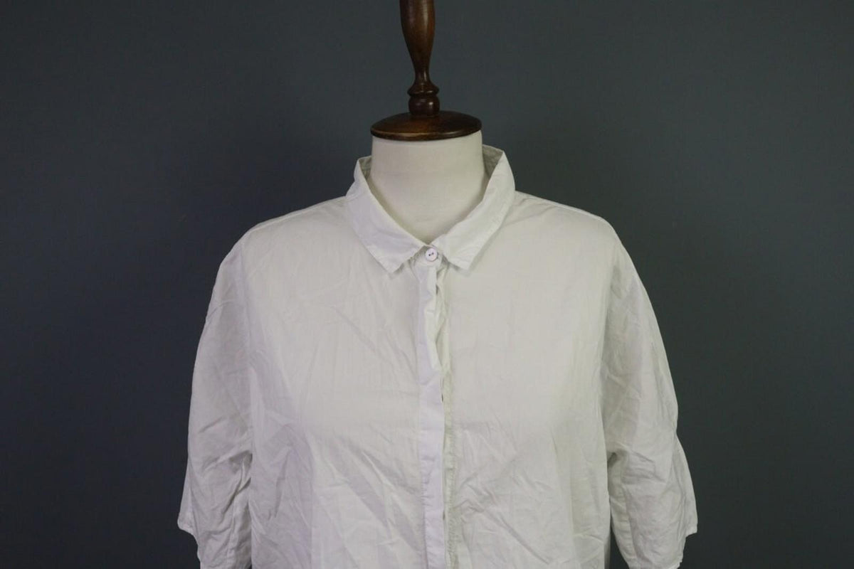 OSKA White Lagenlook Short Sleeve Button Up Tunic Top Shirt – Size 3
