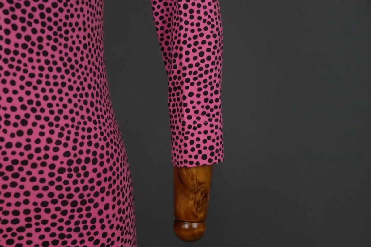 MARIMEKKO Pink Polka Dot Cotton Long Sleeve Scoop Neck Sheath Dress – Size S