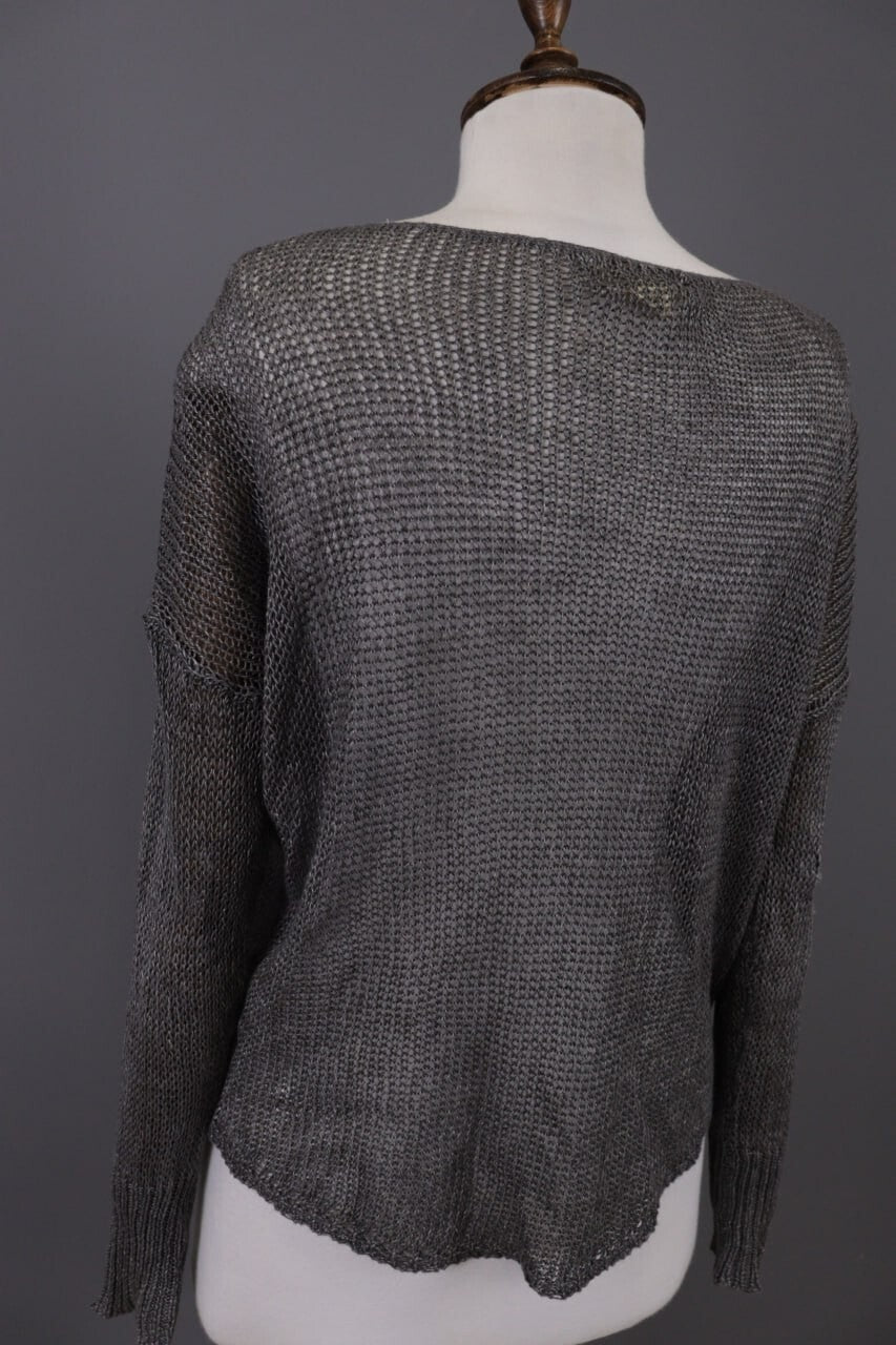 Denim & Supply Ralph Lauren Gray Open Knit Linen Crochet Knit Sweater – Size S