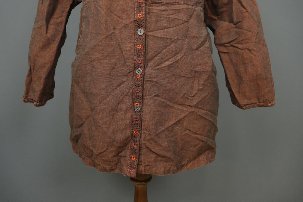 GUDRUN SJÖDEN Brown Lagenlook Linen Long Sleeve Button Front Shirt Dress – Size S