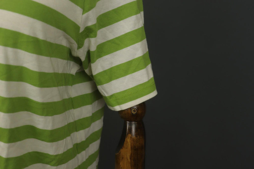 GUDRUN SJODEN White Green Striped 100% Cotton Crew Neck Pullover T-Shirt – Size L