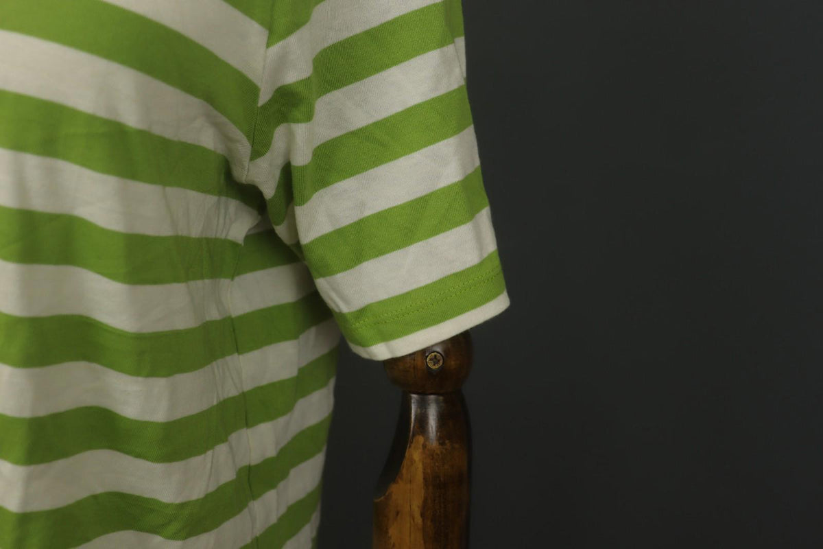 GUDRUN SJODEN White Green Striped 100% Cotton Crew Neck Pullover T-Shirt – Size L
