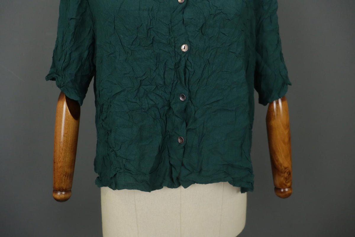 GUDRUN SJODEN Green Viscose Half Sleeve Round Neck Button Front Shirt Top Sz XXL