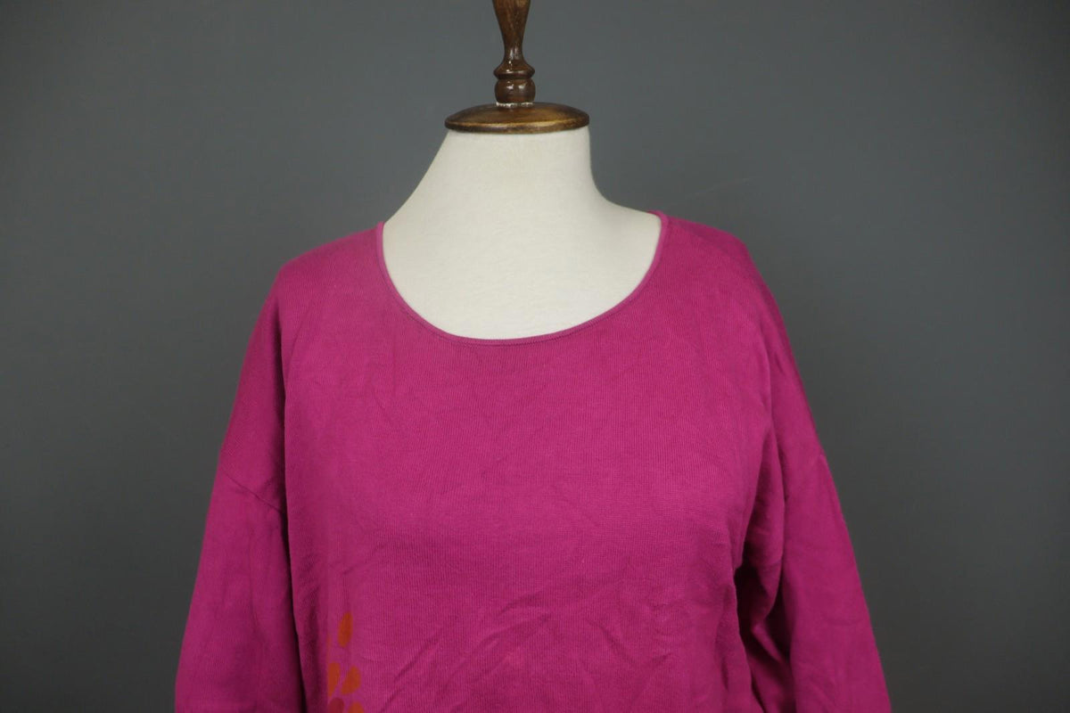 GUDRUN SJODEN Pink 100% Cotton Tight Knit Round Neck Pullover Sweater – Size L