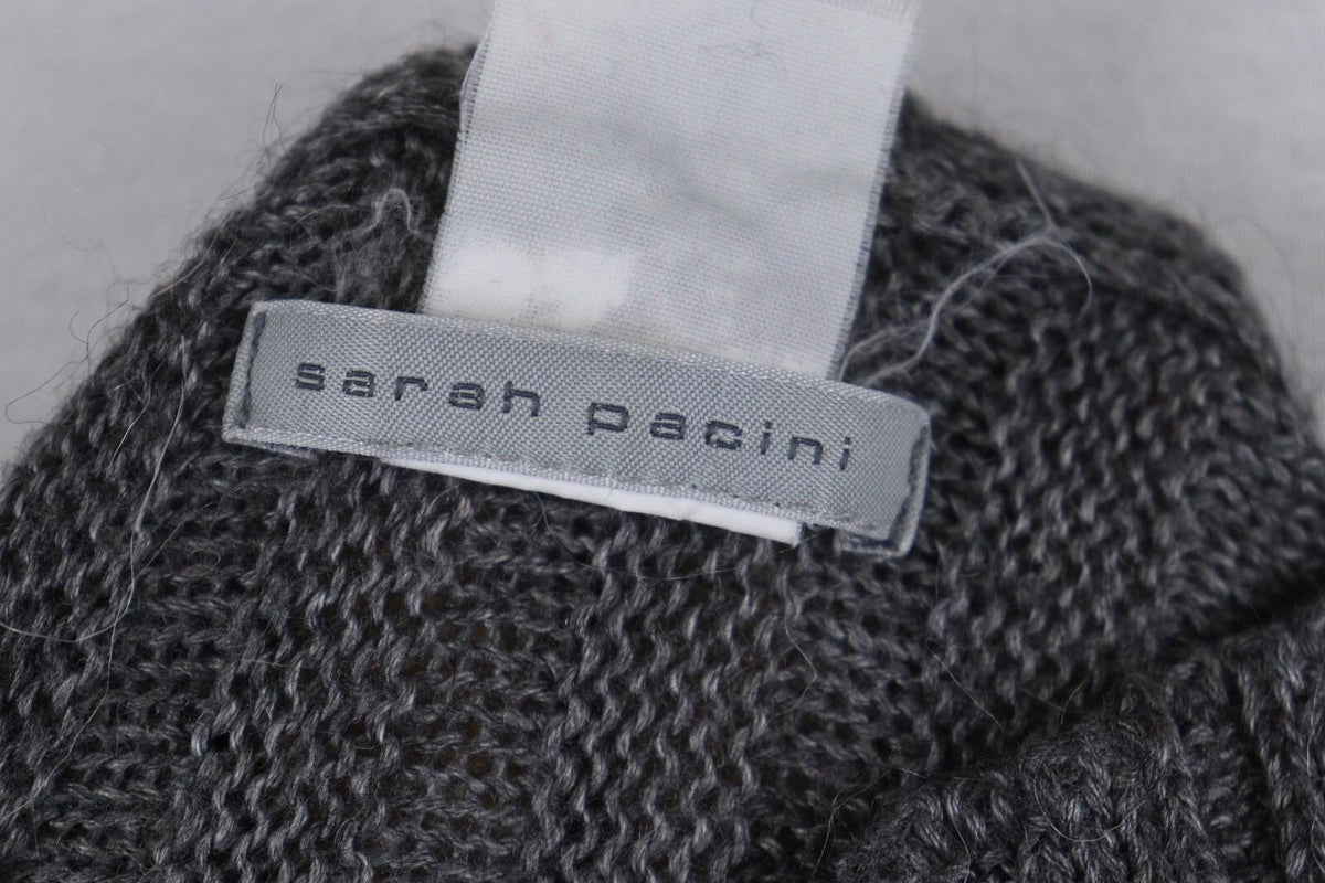 SARAH PACINI Gray Lagenlook Tight Knit Button Front Cardigan Sweater