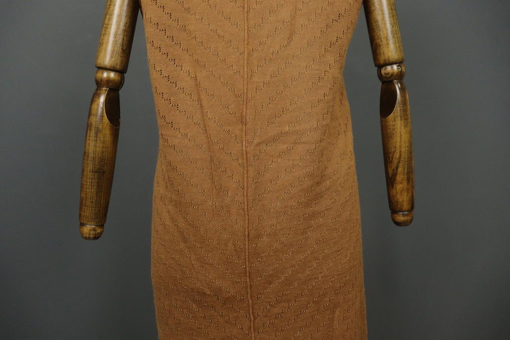 GUDRUN SJODEN Brown Ramie Open Knit Short Sleeve V-Neck Sweater Dress – Size L – Used