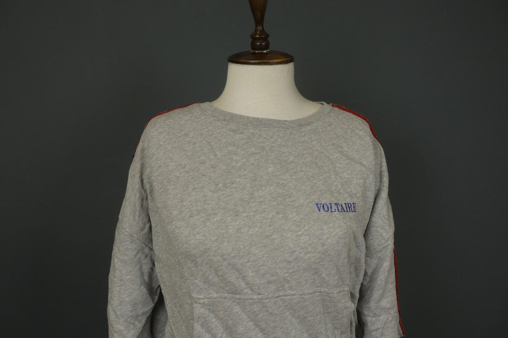 Used ZADIG & VOLTAIRE Gray 3/4 Sleeve Kangaroo Pocket Pullover Sweatshirt – Size XS