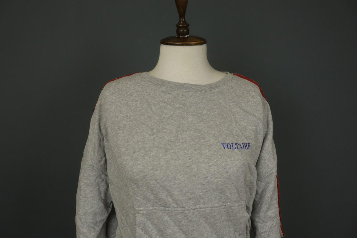 ZADIG & VOLTAIRE Gray 3/4 Sleeve Kangaroo Pocket Pullover Sweatshirt – Size XS