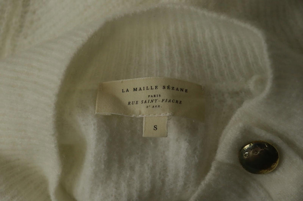 LA MAILLE SÉZANE White Knitted Long Sleeve Mock Neck Button Front Sweater – Size S