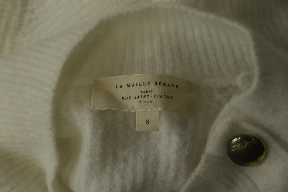 LA MAILLE SÉZANE White Knitted Long Sleeve Mock Neck Button Front Sweater – Size S