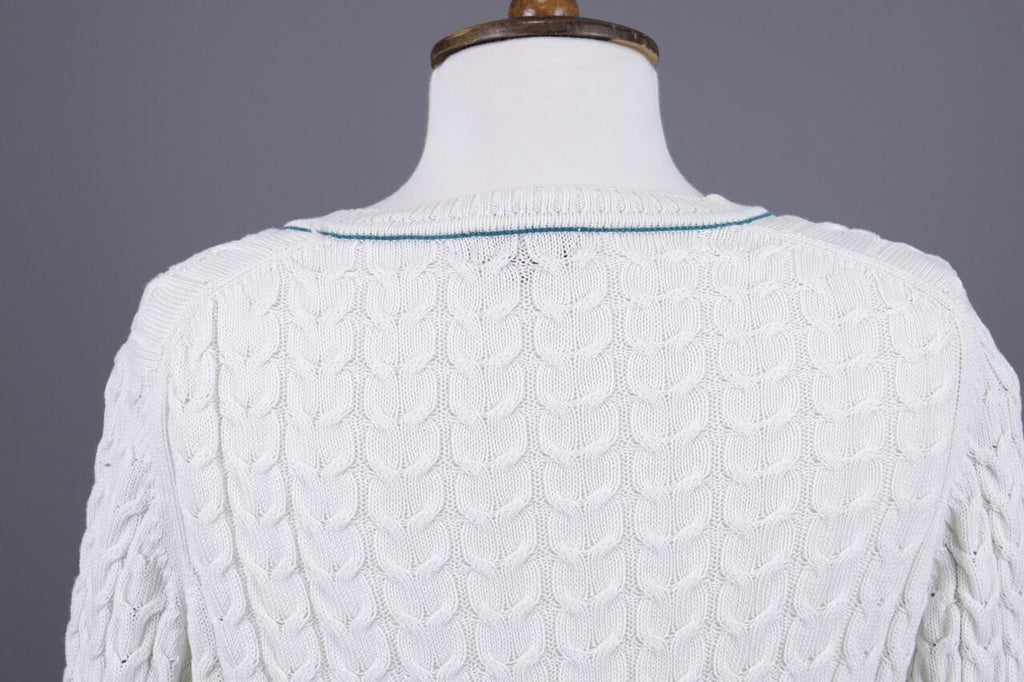 Burberry London White Striped Knit V-Neck Sweater – Size 40