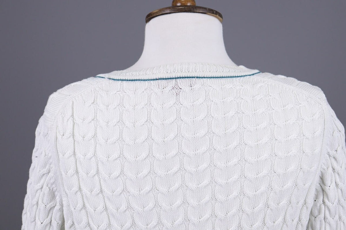Burberry London White Striped Knit V-Neck Sweater – Size 40