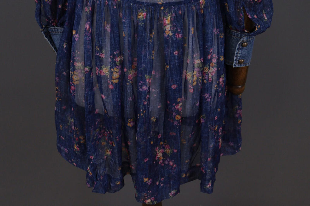 PHILOSOPHY Di Lorenzo Serafini Blue Floral Mesh Ruffle Long Sleeve A-Line Dress