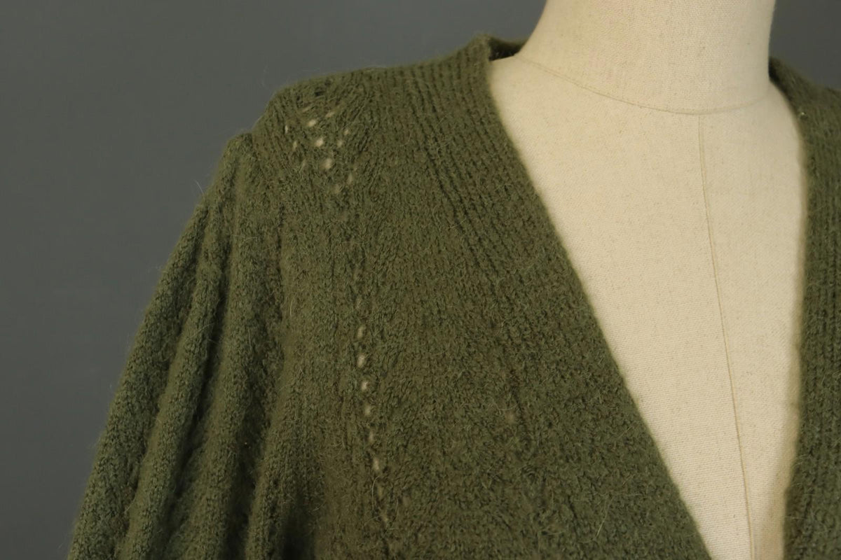 LA MAILLE SEZANE Green Open Knit Raglan Sleeve Button Front Cardigan – Size S