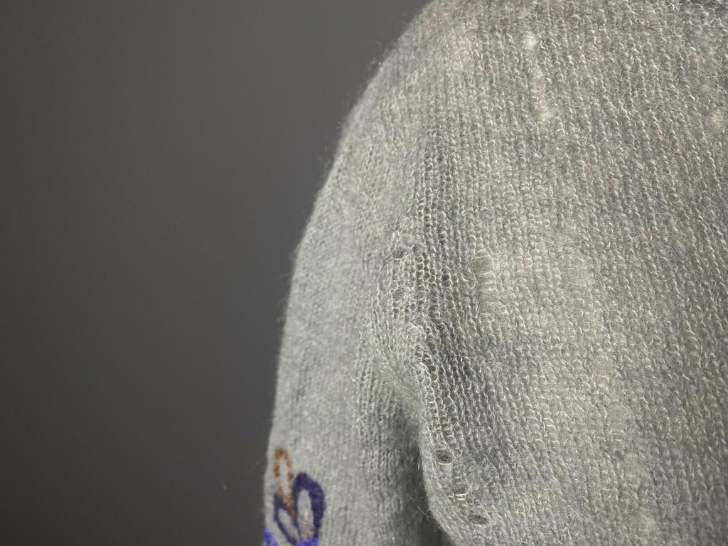 GUDRUN SJODEN Gray Mohair Wool Embroidered Floral Knited Sweater – Size M