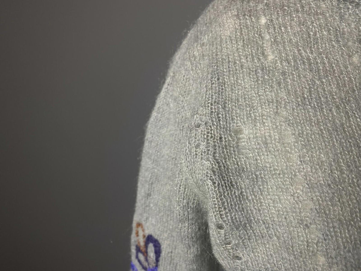 GUDRUN SJODEN Gray Mohair Wool Embroidered Floral Knited Sweater – Size M